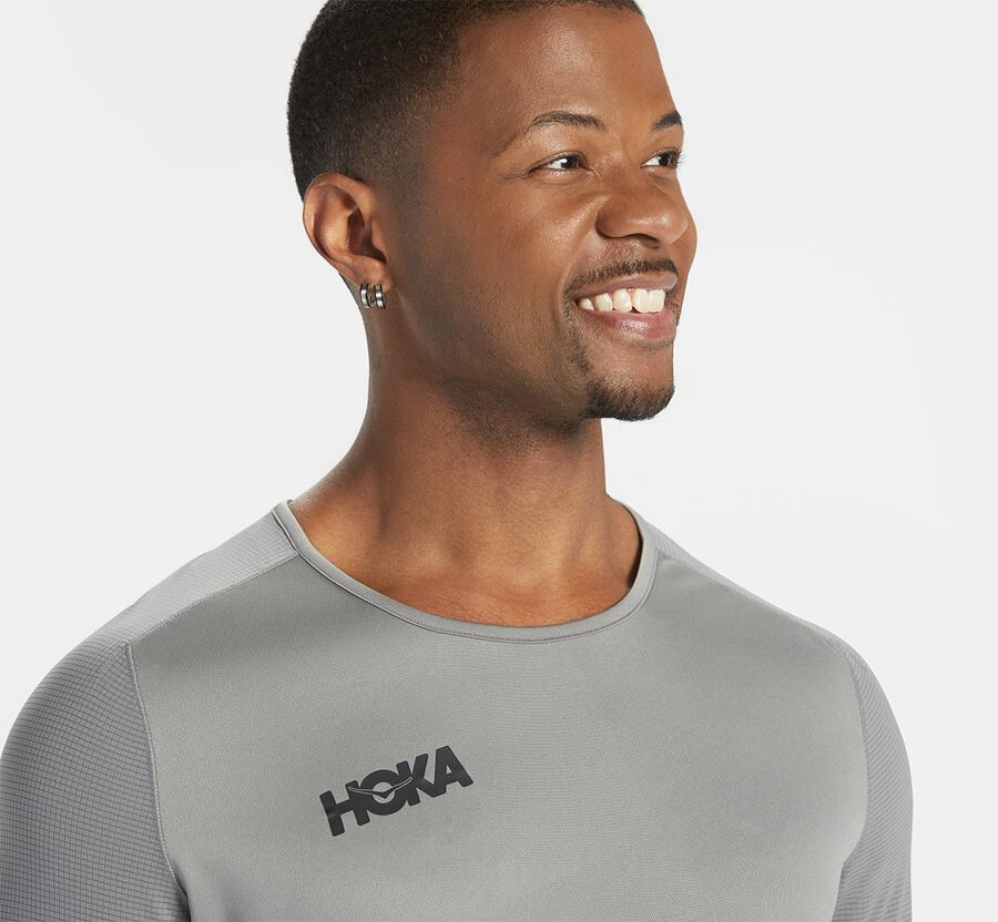 Hoka Australia One One Performance Long Sleeve - Mens Tops Grey - SACBE-7435